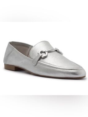 Arezzo Women's Metallic Silver Leather Loafer with Horsebit Accent Size 8.5